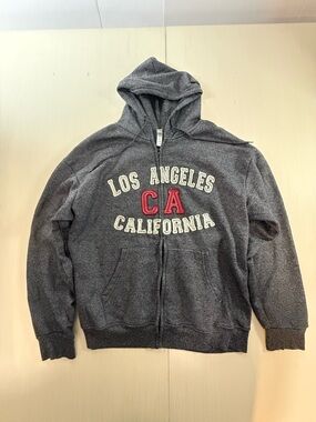 Los Angeles California CA Zip-Up Hoodie - Dark Gray with Red Accent